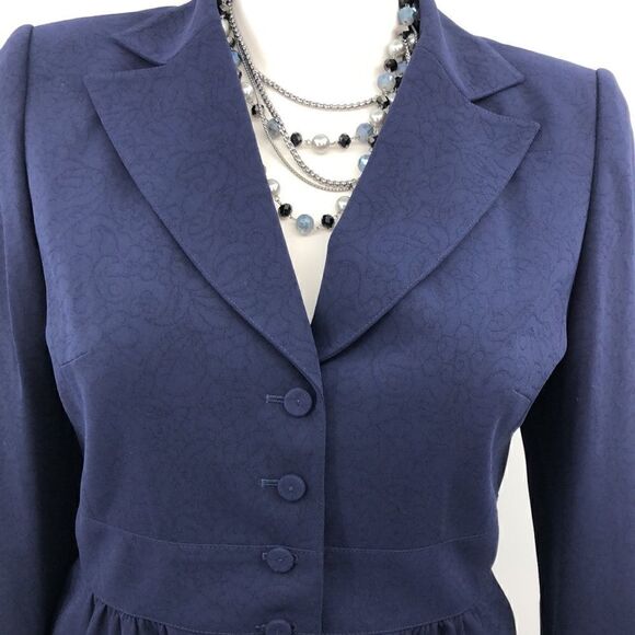 Liz Claiborne navy blue leaf print fitted blazer - Picture 3 of 6